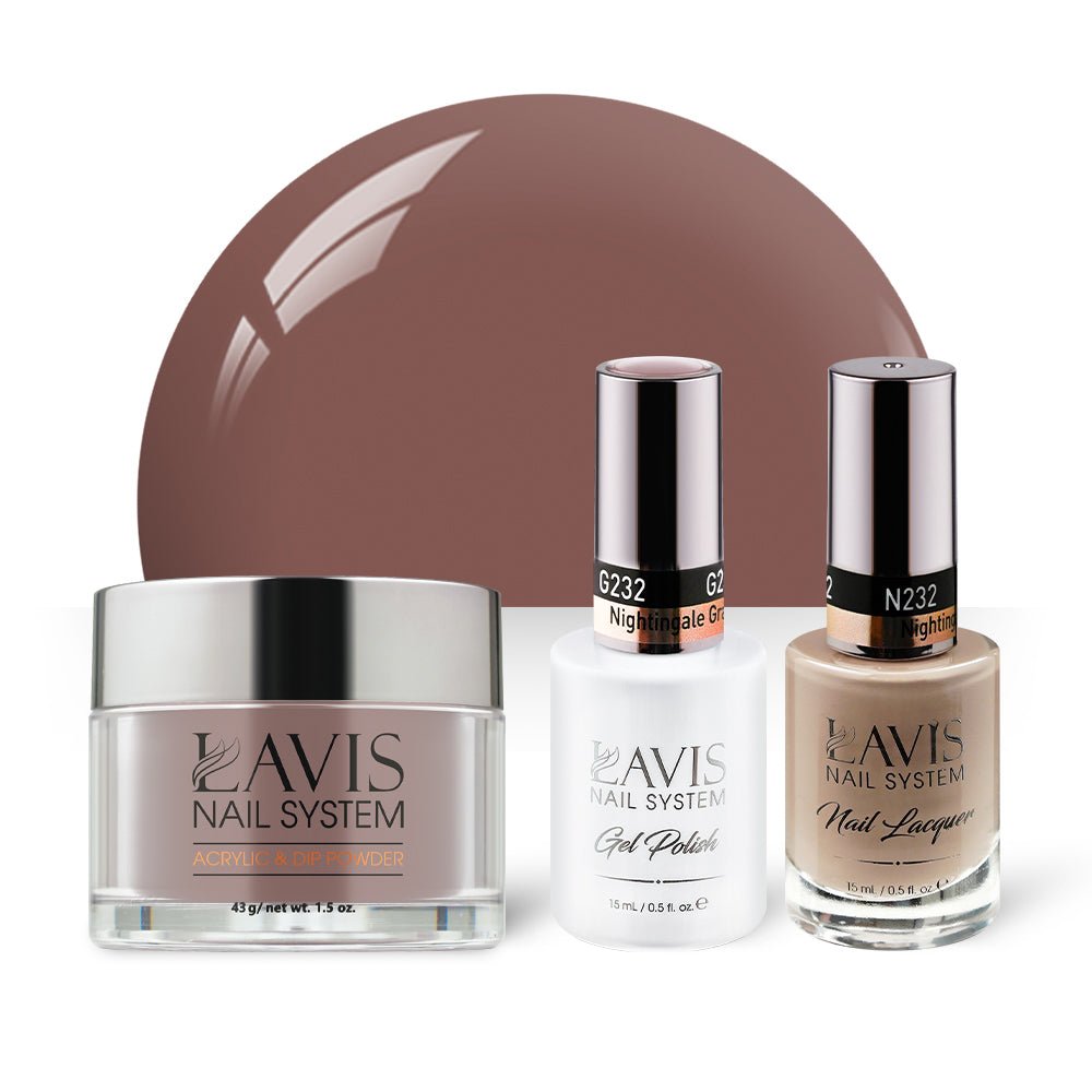 LAVIS 3 in 1 - 232 Nightingale Gray - Acrylic & Dip Powder, Gel & Lacquer - DTK Nail Supply
