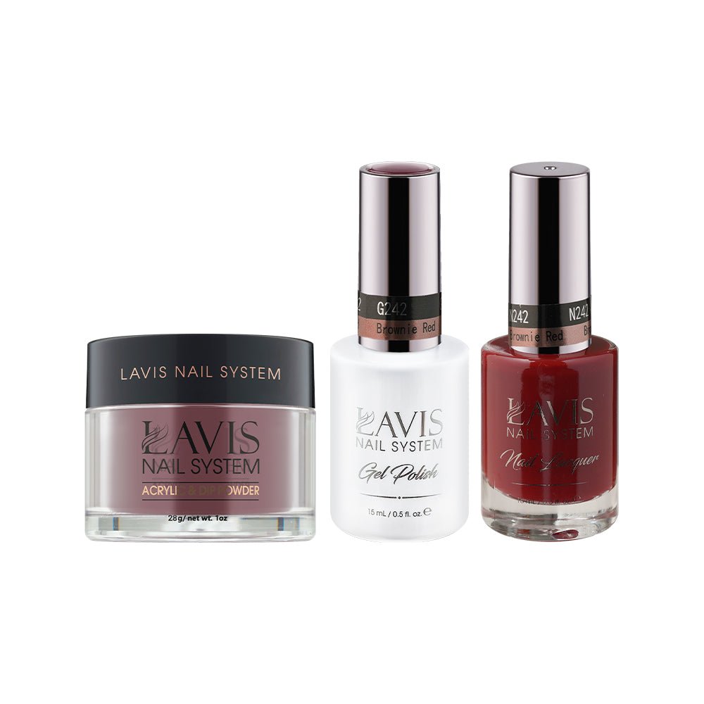 LAVIS 3 in 1 - 242 Brownie Red - Acrylic & Dip Powder, Gel & Lacquer - DTK Nail Supply