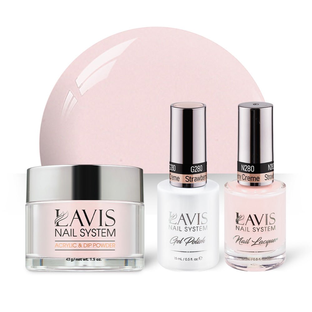 LAVIS 3 in 1 - 280 Strawberry Creme - Acrylic & Dip Powder, Gel & Lacquer - DTK Nail Supply