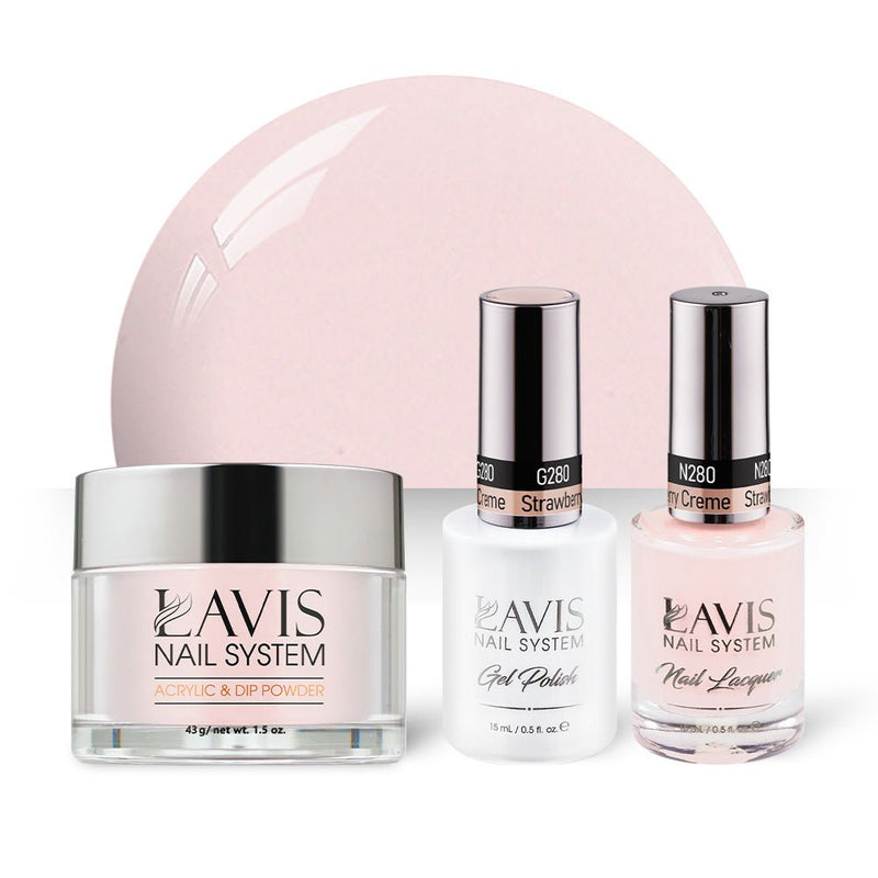 LAVIS 3 in 1 - 280 Strawberry Creme - Acrylic & Dip Powder, Gel & Lacquer - DTK Nail Supply