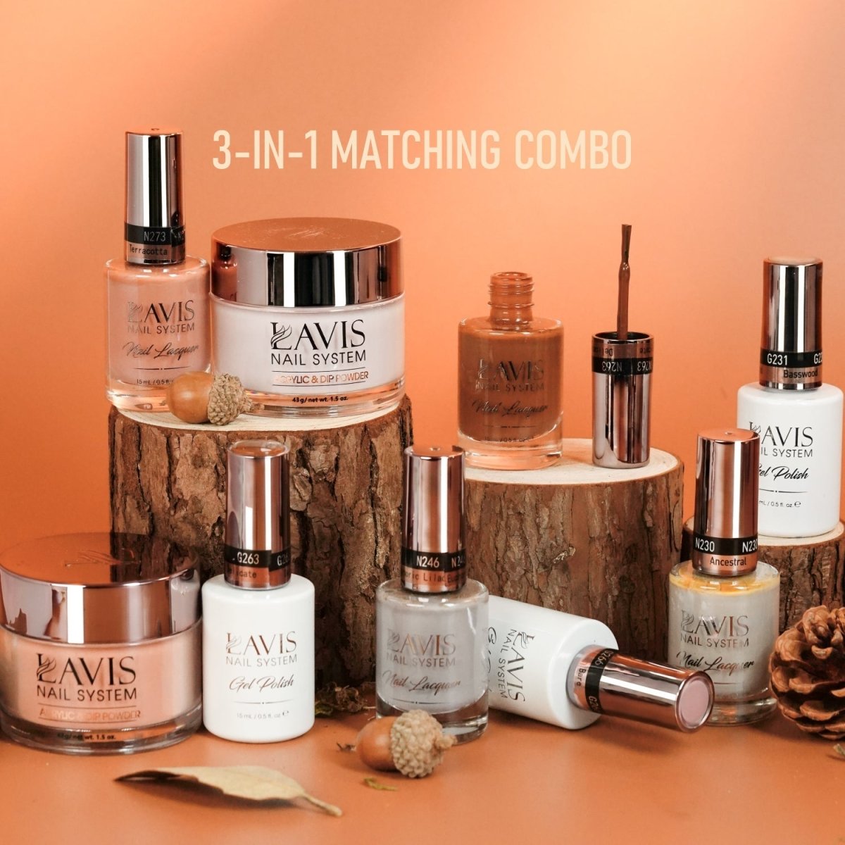 Lavis 3 in 1 - Set 48 Colors - Modern Neutrals Collection - Acrylic & Dip Powder (1.5oz), Gel & Lacquer Matching - DTK Nail Supply