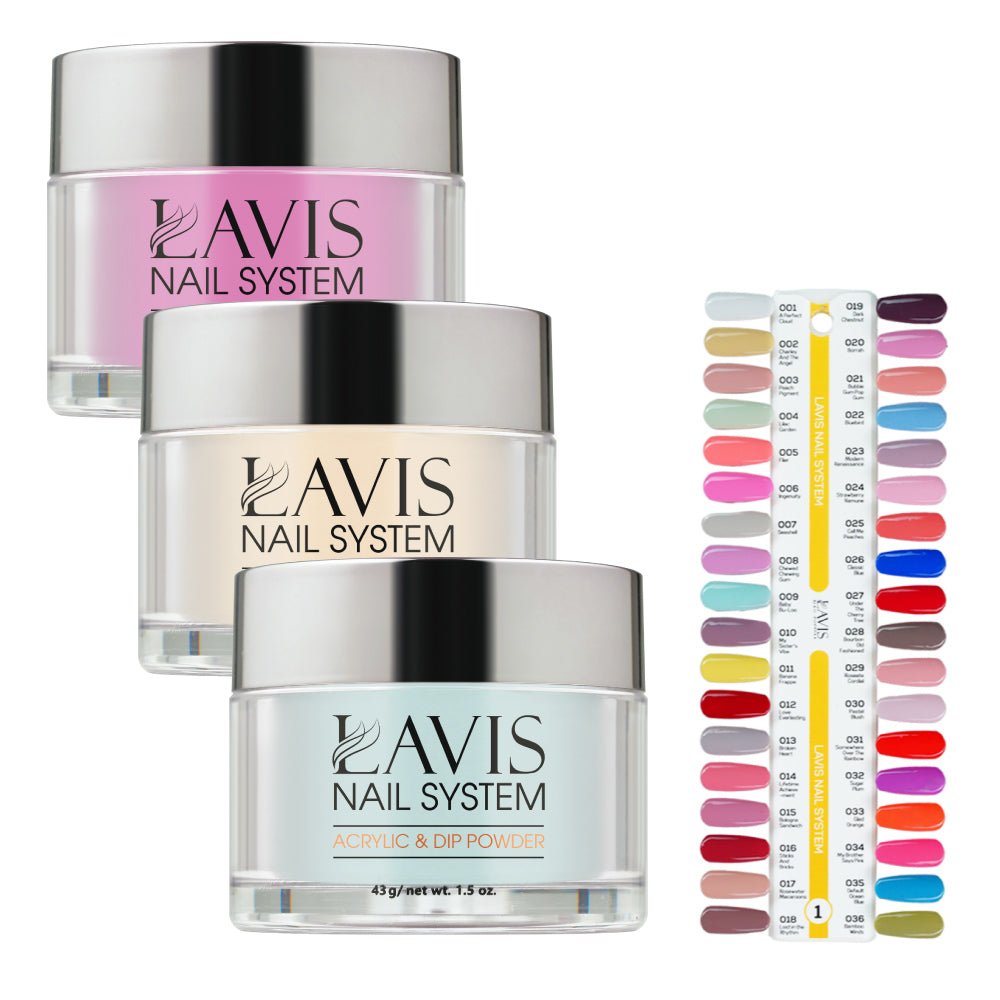 Lavis Acrylic & Dip Powder Part 1 (36 Colors): 001 - 036 - 1.5oz - DTK Nail Supply