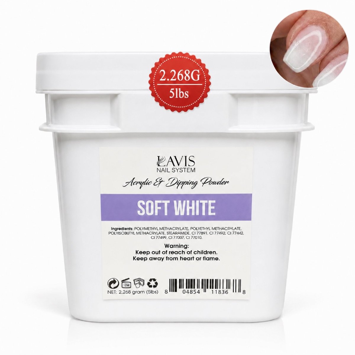 Lavis Acrylic & Dipping Powder - Soft White - 80oz (5lbs) - DTK Nail Supply