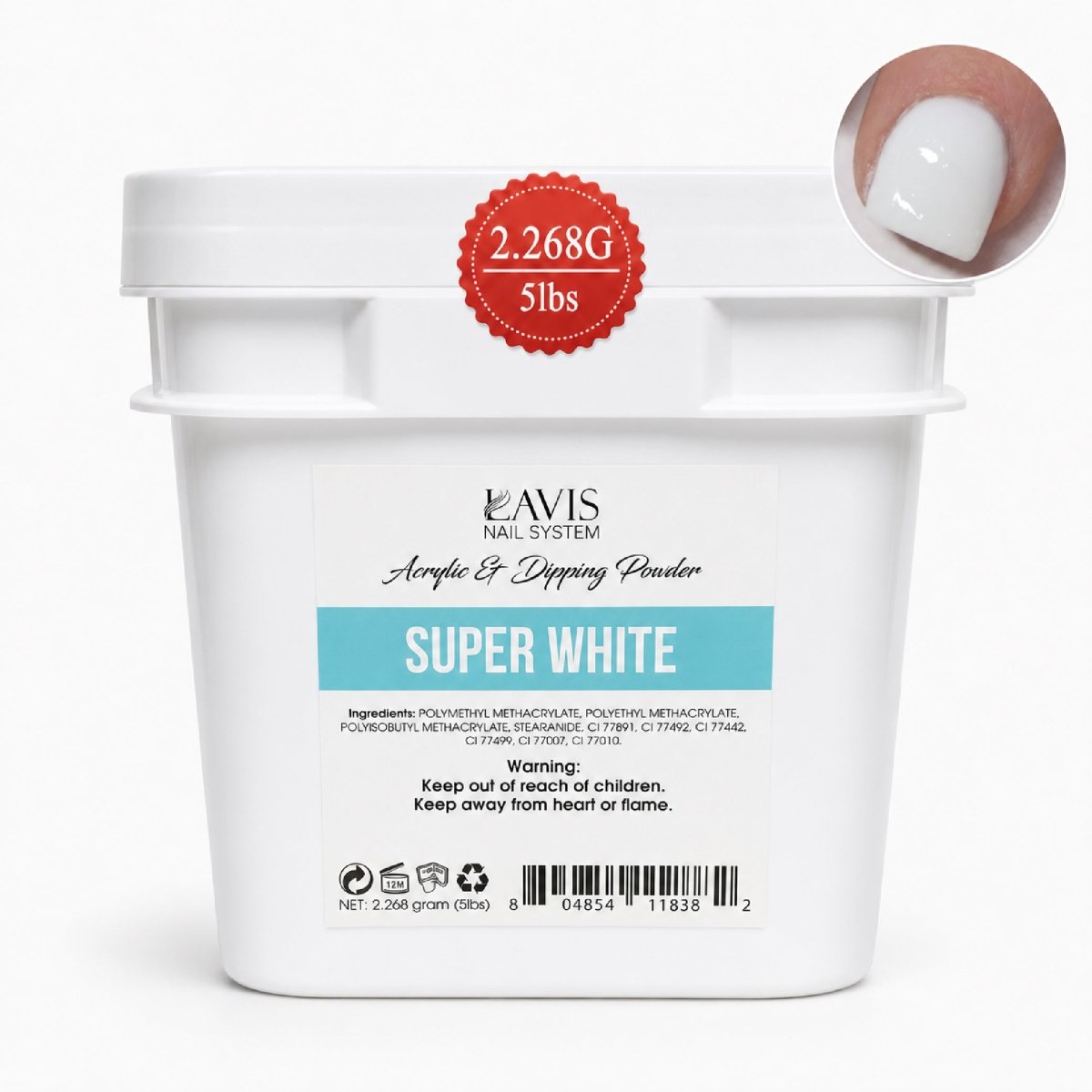 Lavis Acrylic & Dipping Powder - Super White - 80oz (5lbs) - DTK Nail Supply