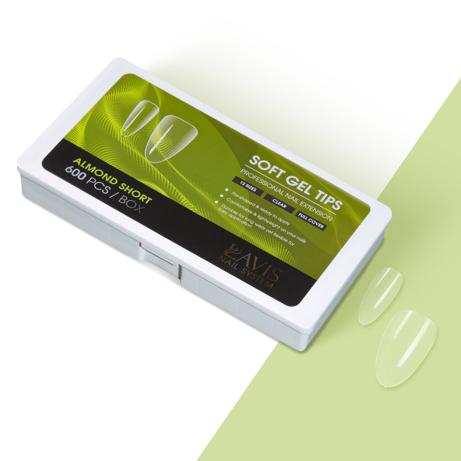 LAVIS Almond Short - 12 Sizes Clear - Soft Gel Tips - DTK Nail Supply