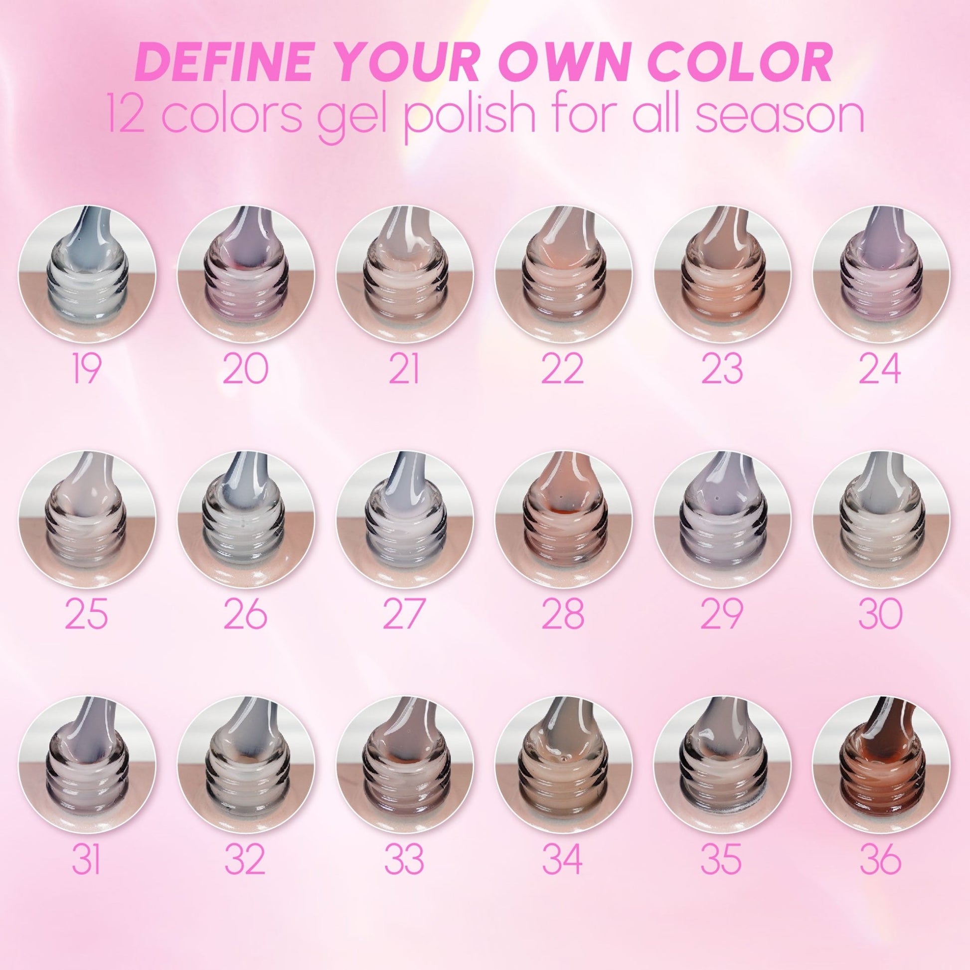 LAVIS Builder Gel 2 - Part 2 Set 18 Colors (B19 - B36) - Gel Polish 15ml - DTK Nail Supply