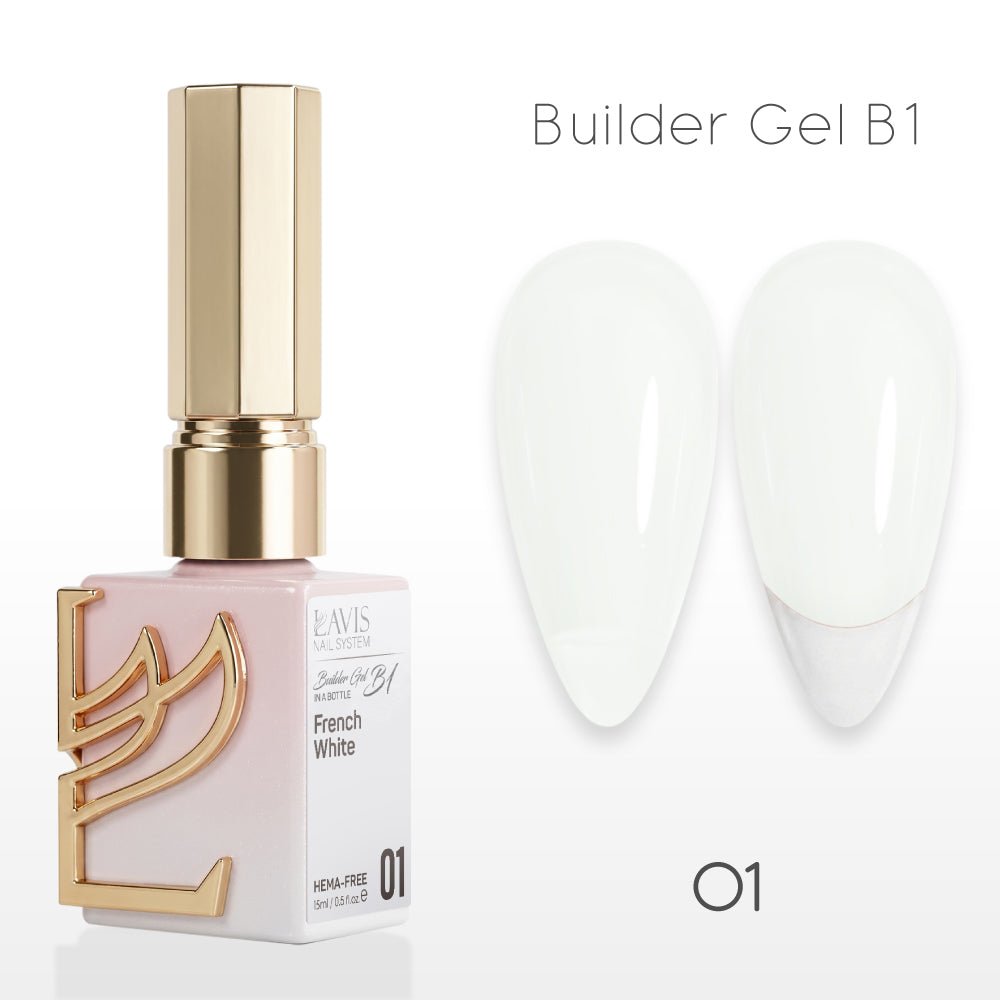 LAVIS Builder Gel In The Bottle - B1 - 01 French White - Gel Polish 0.5oz - DTK Nail Supply