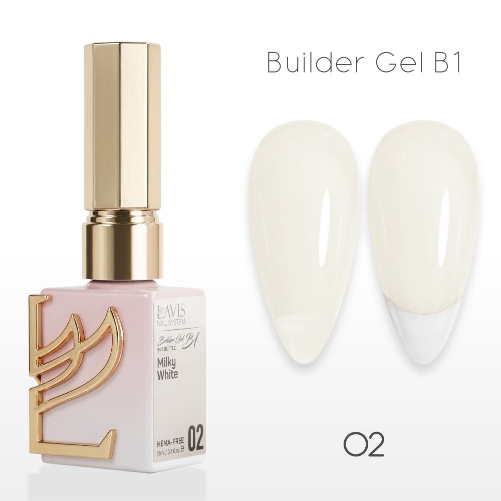 LAVIS Builder Gel In The Bottle - B1 - 02 Milky White - Gel Polish 0.5oz - DTK Nail Supply