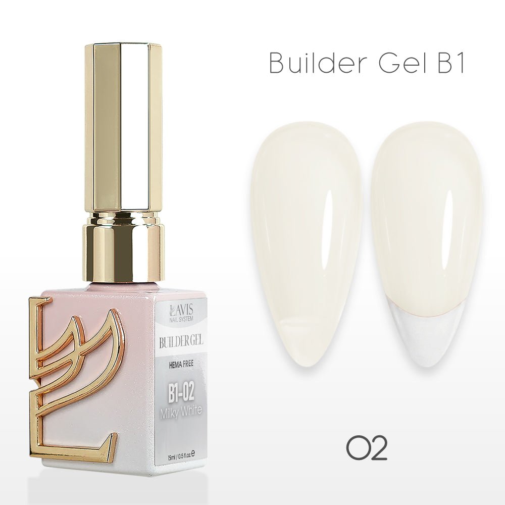 LAVIS Builder Gel In The Bottle - B1 - 02 Milky White - Gel Polish 0.5oz - DTK Nail Supply
