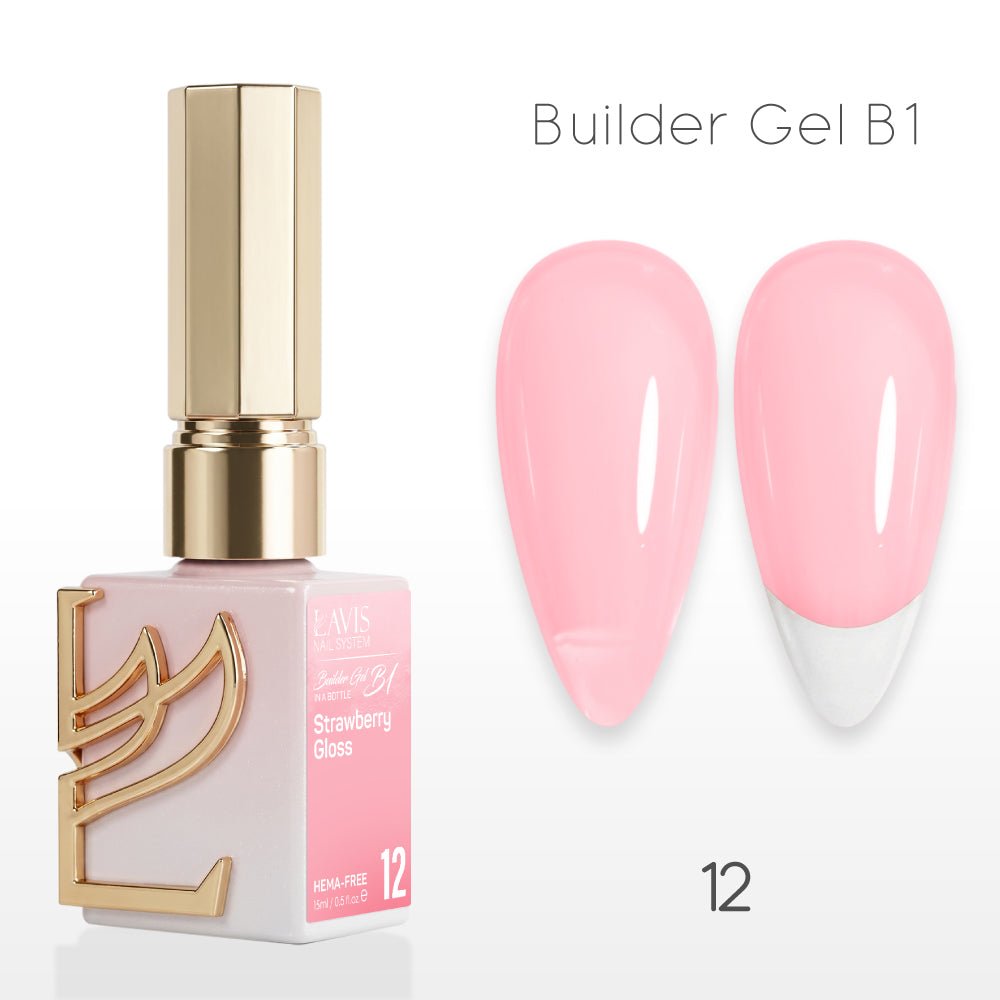 LAVIS Builder Gel In The Bottle - B1 - 12 Strawberry Gloss - Gel Polish 0.5oz - DTK Nail Supply