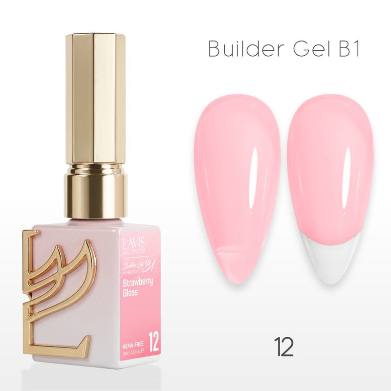 LAVIS Builder Gel In The Bottle - B1 - 12 Strawberry Gloss - Gel Polish 0.5oz - DTK Nail Supply