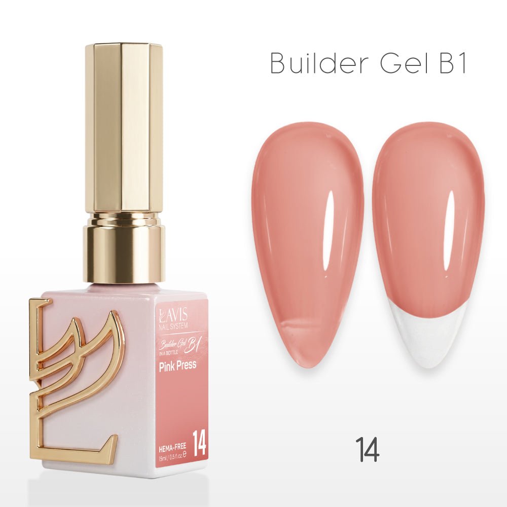 LAVIS Builder Gel In The Bottle - B1 - 14 Pink Press - Gel Polish 0.5oz - DTK Nail Supply