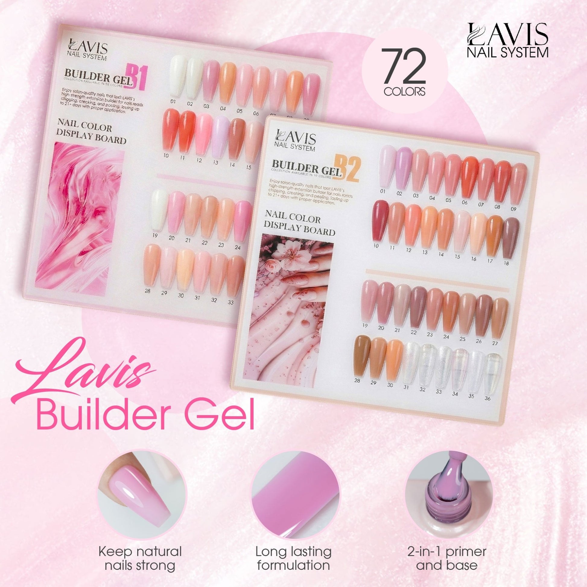 LAVIS Builder Gel In The Bottle - B1 & B2 - Set 72 Colors - Gel Polish 0.5oz - DTK Nail Supply
