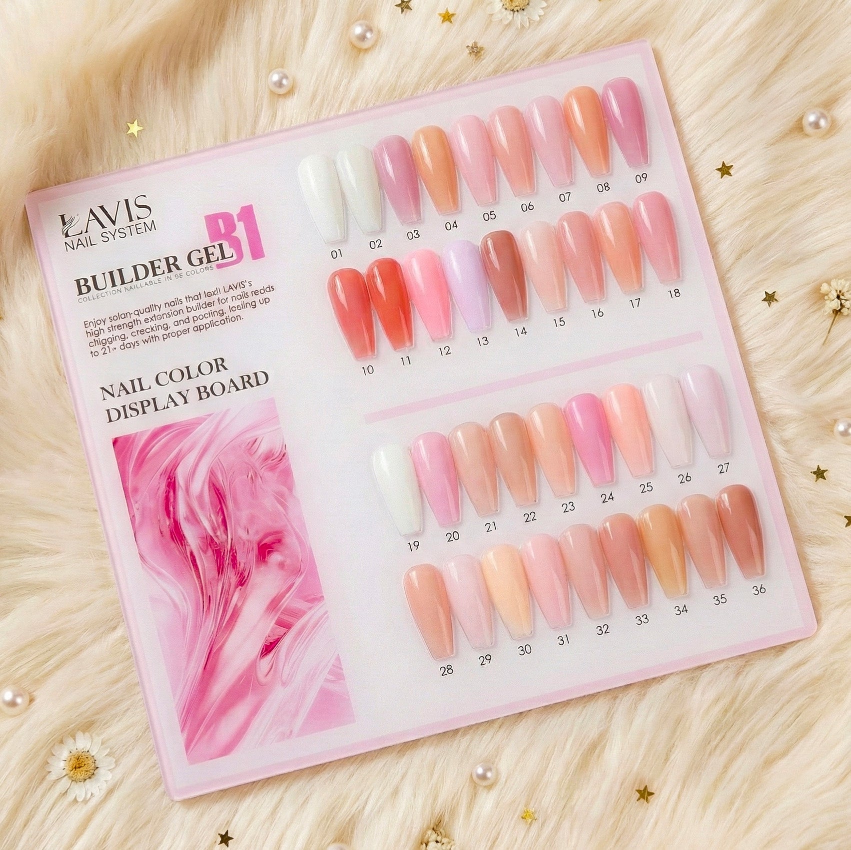 LAVIS Builder Gel In The Bottle - B1 - Set 36 Colors - Gel Polish 0.5oz - DTK Nail Supply