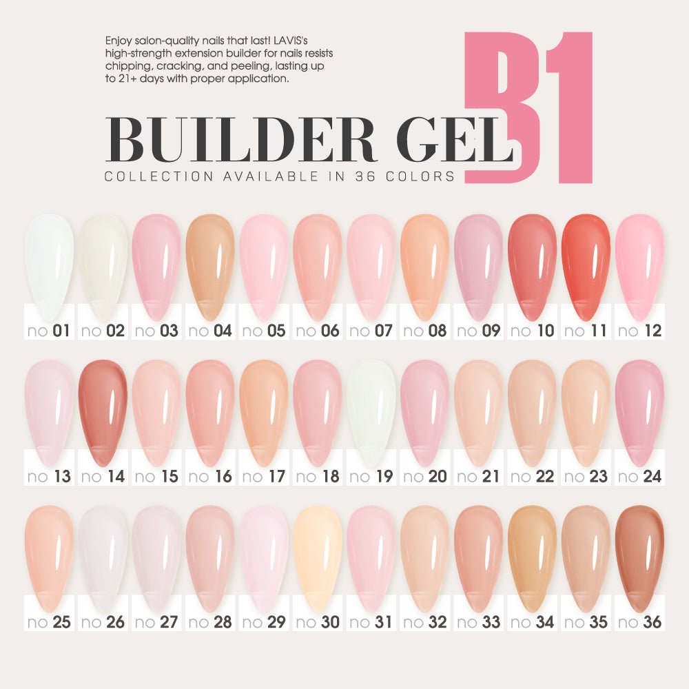 LAVIS Builder Gel In The Bottle - B1 - Set 36 Colors - Gel Polish 0.5oz - DTK Nail Supply