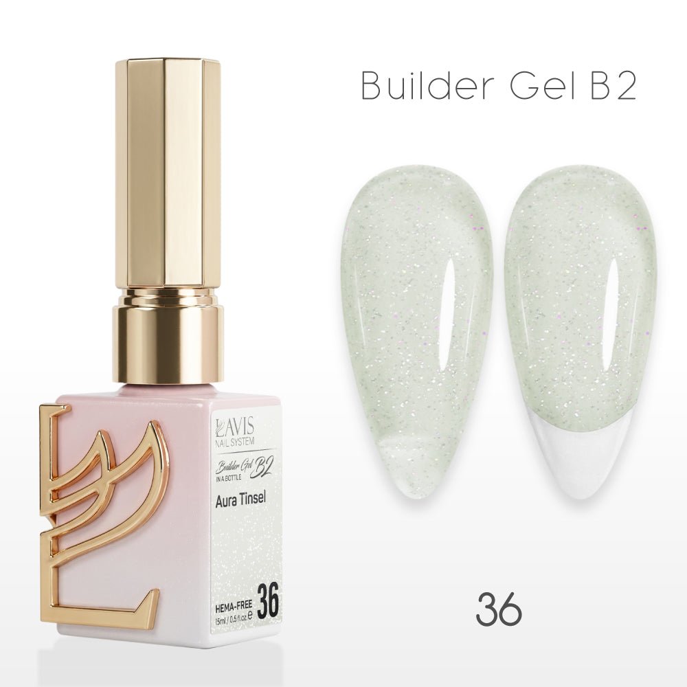 LAVIS Builder Gel In The Bottle - B2 - 36 Aura Tinsel - Gel Polish 0.5oz - DTK Nail Supply