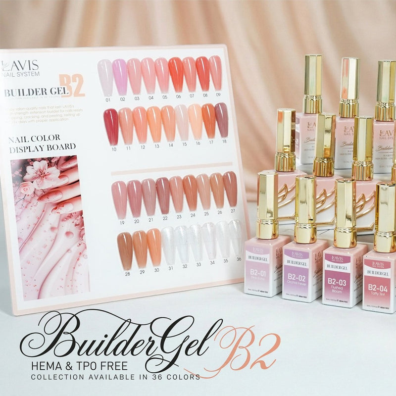 LAVIS Builder Gel In The Bottle - B2 - Set 36 Colors - Gel Polish 0.5oz - DTK Nail Supply