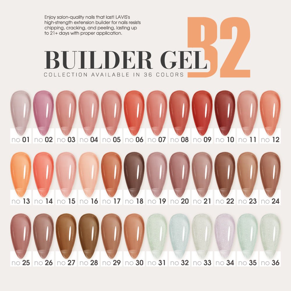 LAVIS Builder Gel In The Bottle - B2 - Set 36 Colors - Gel Polish 0.5oz - DTK Nail Supply