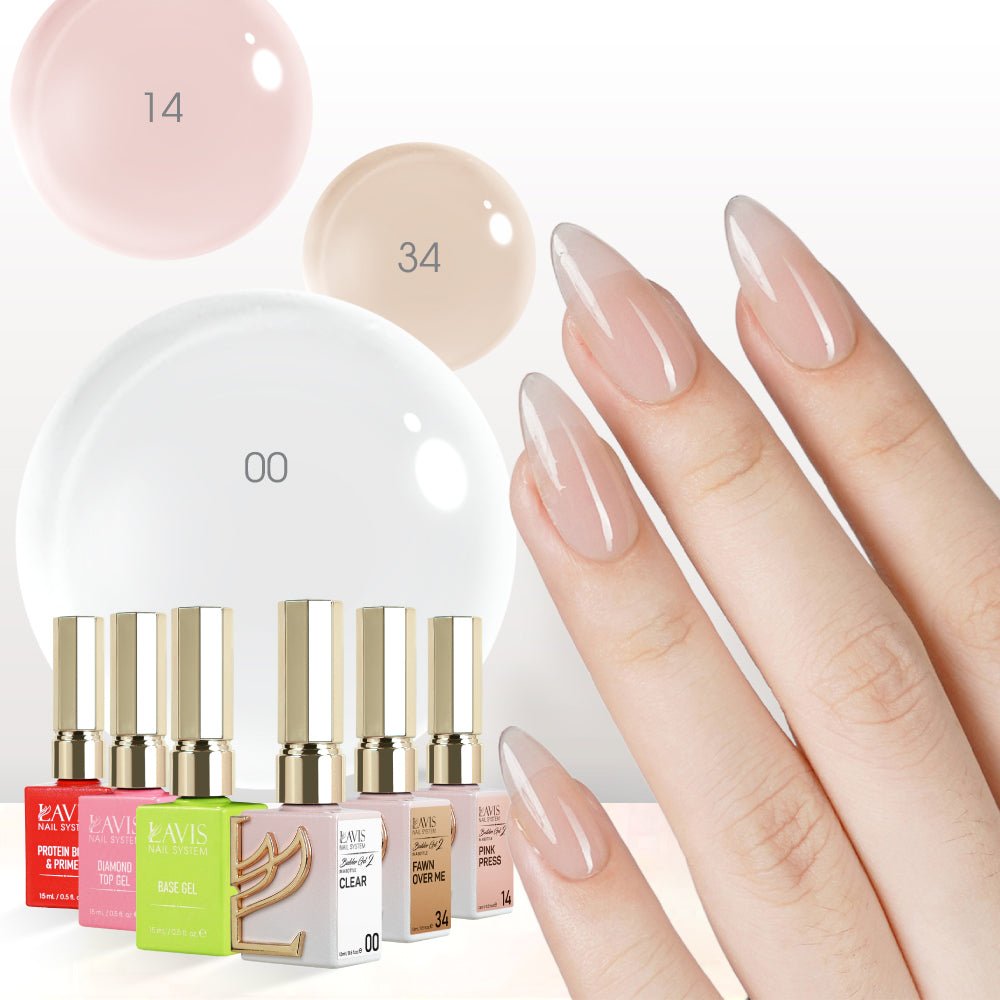 LAVIS Builder Gel in the Bottle Kit 6: 00, 14, 34, Base, Top, Protein Bond & Primer - 15ml - DTK Nail Supply