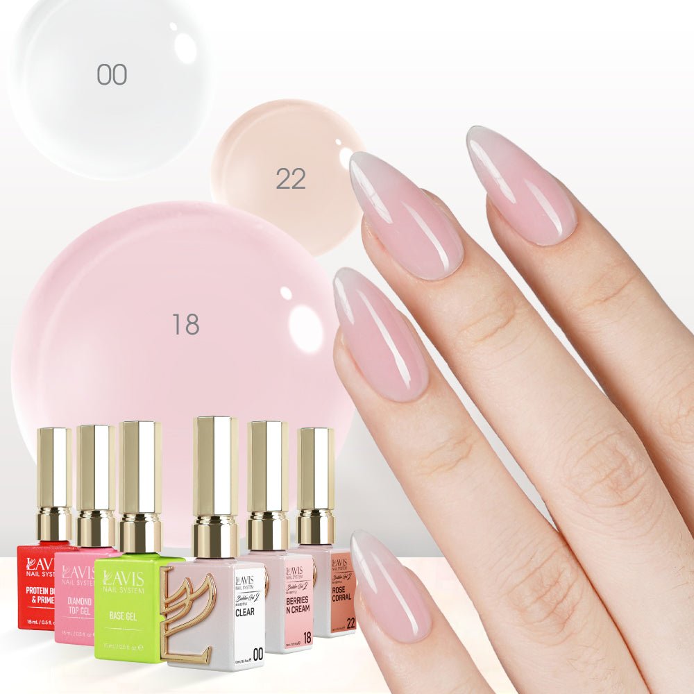 LAVIS Builder Gel in the Bottle Kit 6: 00, 18, 22, Base, Top, Protein Bond & Primer - 15ml - DTK Nail Supply