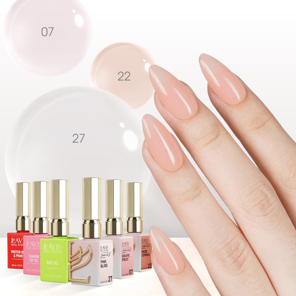 LAVIS Builder Gel in the Bottle Kit 6: 07, 22, 27, Base, Top, Protein Bond & Primer - 15ml - DTK Nail Supply
