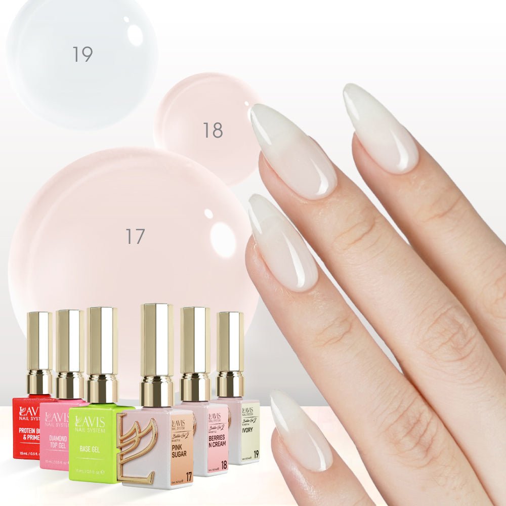 LAVIS Builder Gel in the Bottle Kit 6: 17, 18, 19, Base, Top, Protein Bond & Primer - 15ml - DTK Nail Supply