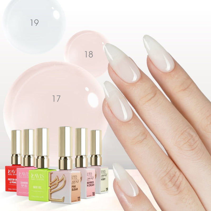 LAVIS Builder Gel in the Bottle Kit 6: 17, 18, 19, Base, Top, Protein Bond & Primer - 15ml - DTK Nail Supply