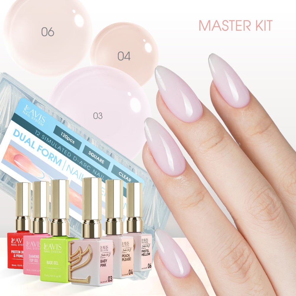 LAVIS Builder Gel in the Bottle Master Kit 2: 03, 04, 06, Dual Form, Base, Top, Protein Bond & Primer - 15ml - DTK Nail Supply