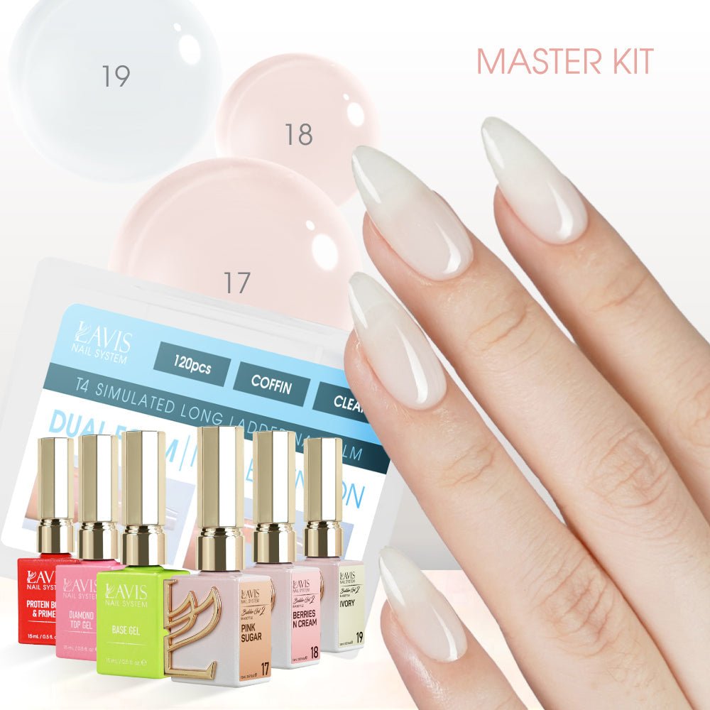 LAVIS Builder Gel in the Bottle Master Kit 3: 17, 18, 19, Dual Form, Base, Top, Protein Bond & Primer - 15ml - DTK Nail Supply