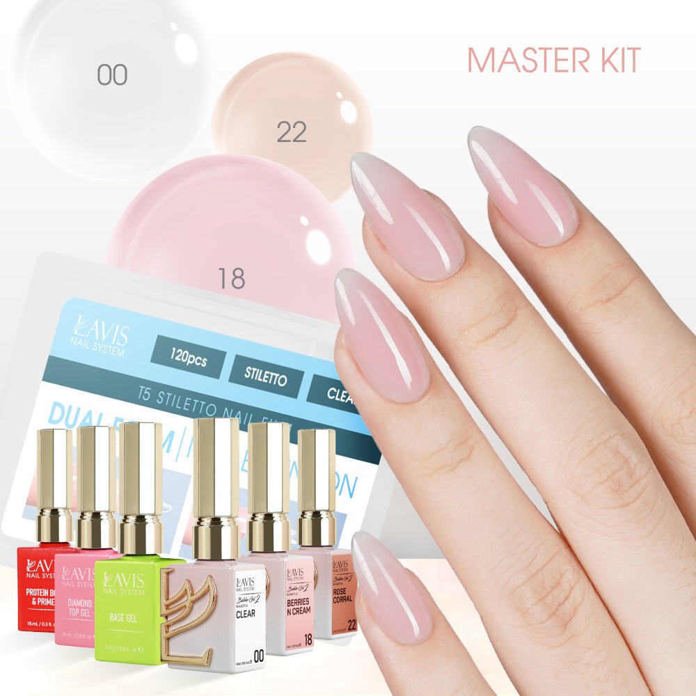LAVIS Builder Gel in the Bottle Master Kit 4: 00, 18, 22, Dual Form, Base, Top, Protein Bond & Primer - 15ml - DTK Nail Supply
