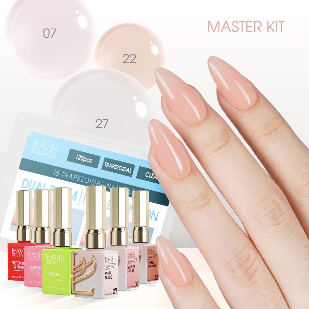 LAVIS Builder Gel in the Bottle Master Kit 5: 07, 22, 27, Dual Form, Base, Top, Protein Bond & Primer - 15ml - DTK Nail Supply