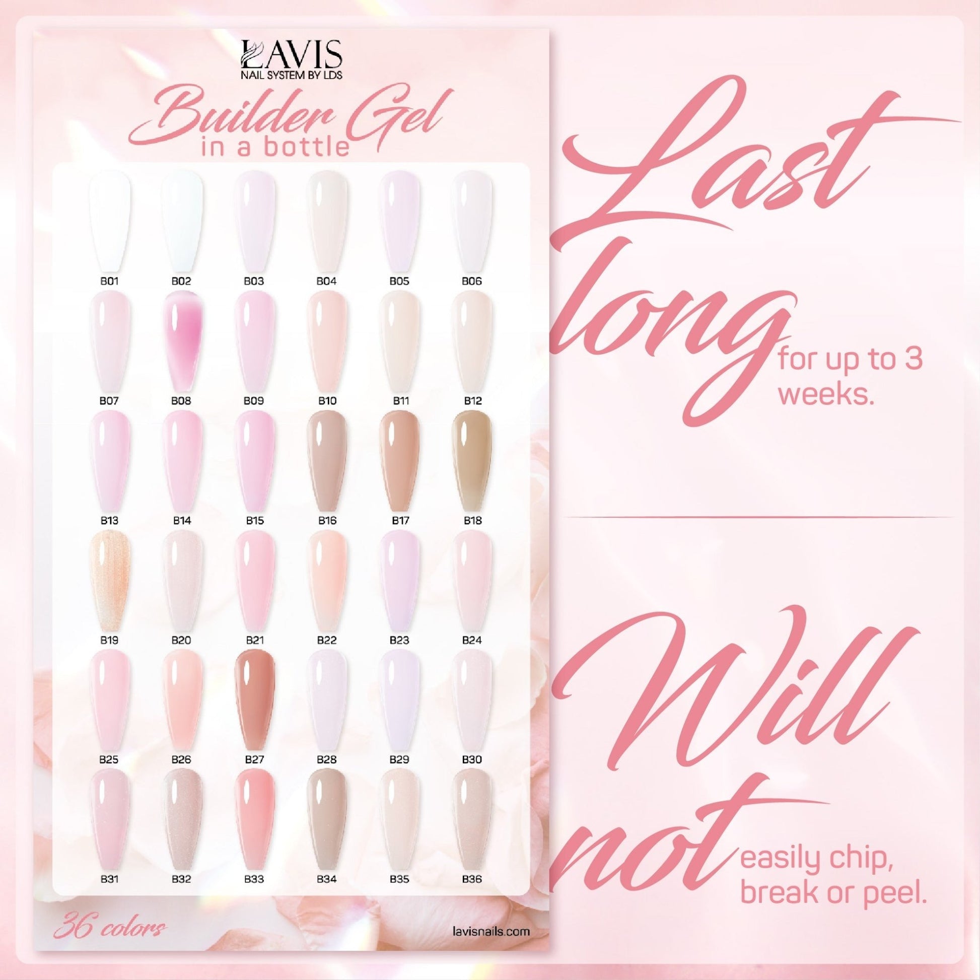 LAVIS Builder Gel In The Bottle Set 36 Colors V2 - DTK Nail Supply