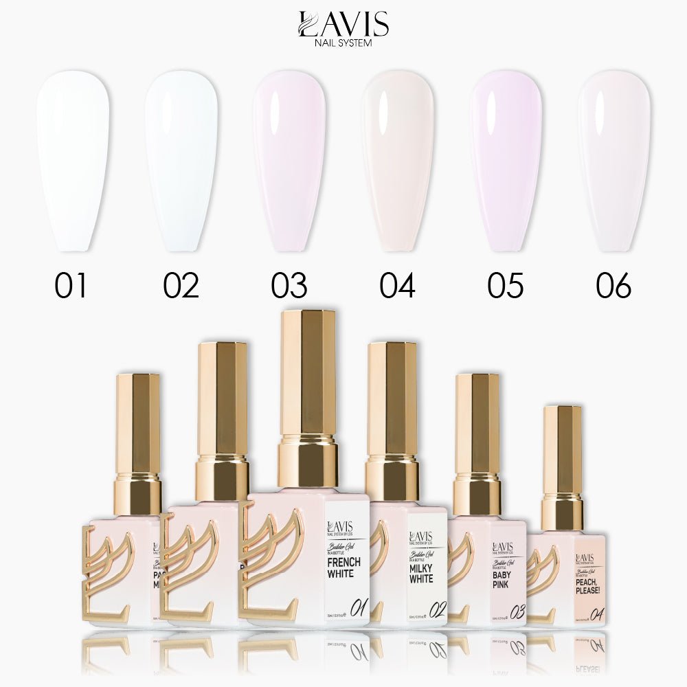 LAVIS Builder Gel In The Bottle - Set 6 Colors (B01 - B06) - Gel Polish 15ml - DTK Nail Supply