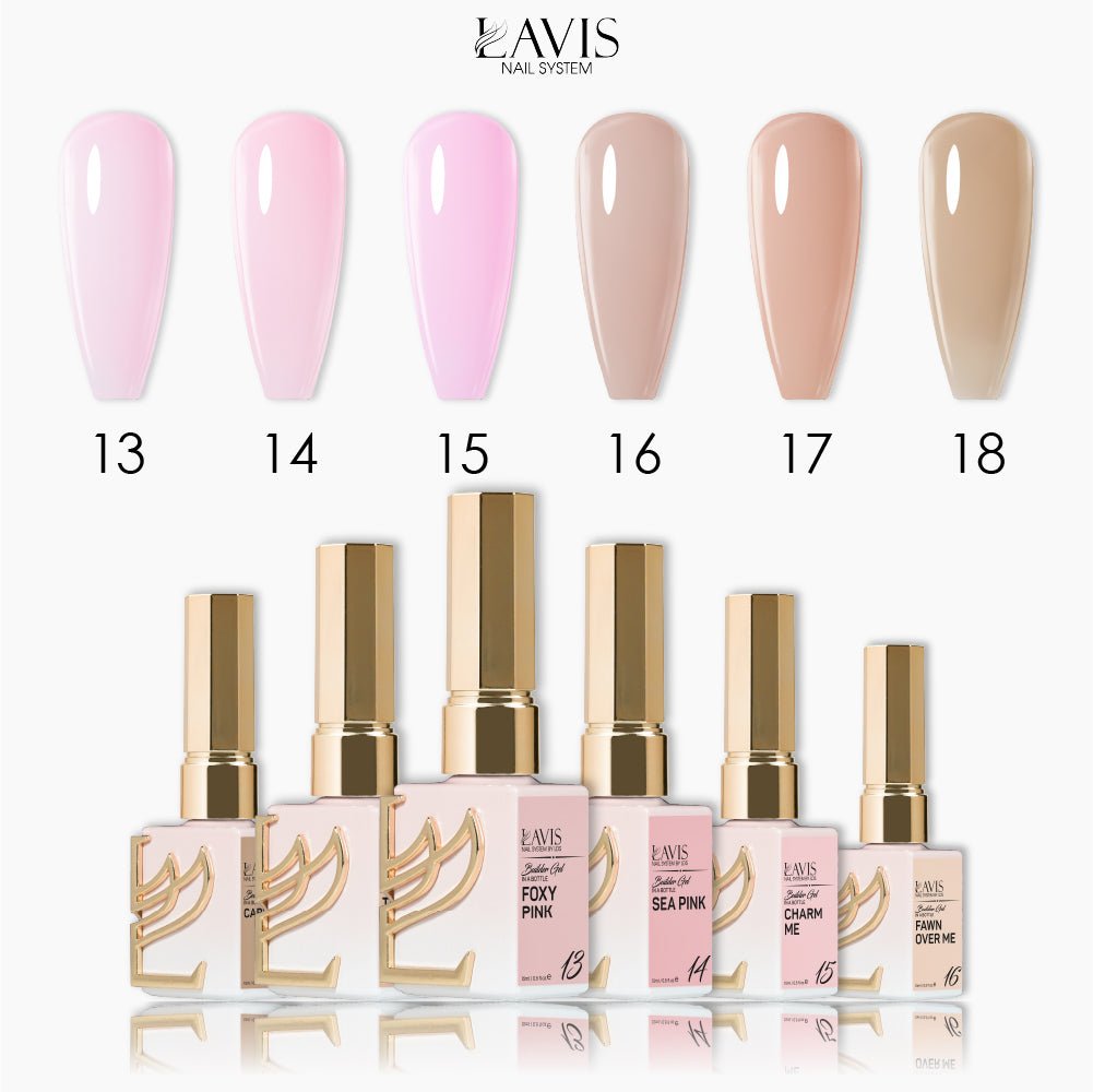 LAVIS Builder Gel In The Bottle - Set 6 Colors (B13 - B18) - Gel Polish 15ml - DTK Nail Supply