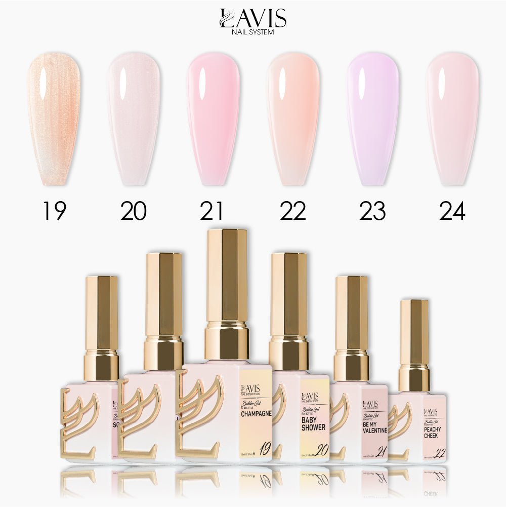 LAVIS Builder Gel In The Bottle - Set 6 Colors (B19 - B24) - Gel Polish 15ml - DTK Nail Supply
