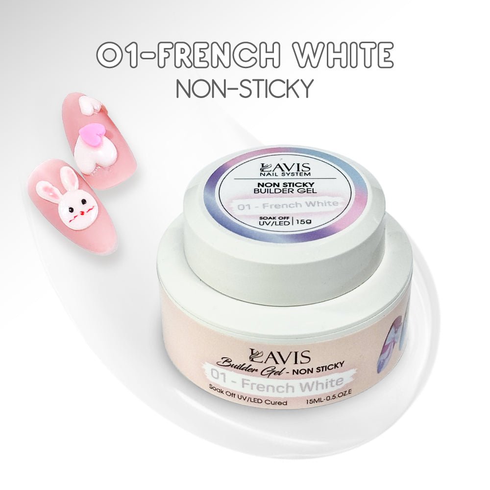 LAVIS Builder Gel Jar Non Sticky - 01 French White 15g - DTK Nail Supply