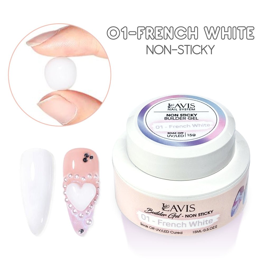 LAVIS Builder Gel Jar Non Sticky - 01 French White 15g - DTK Nail Supply