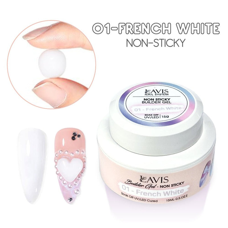 LAVIS Builder Gel Jar Non Sticky - 01 French White 15g - DTK Nail Supply