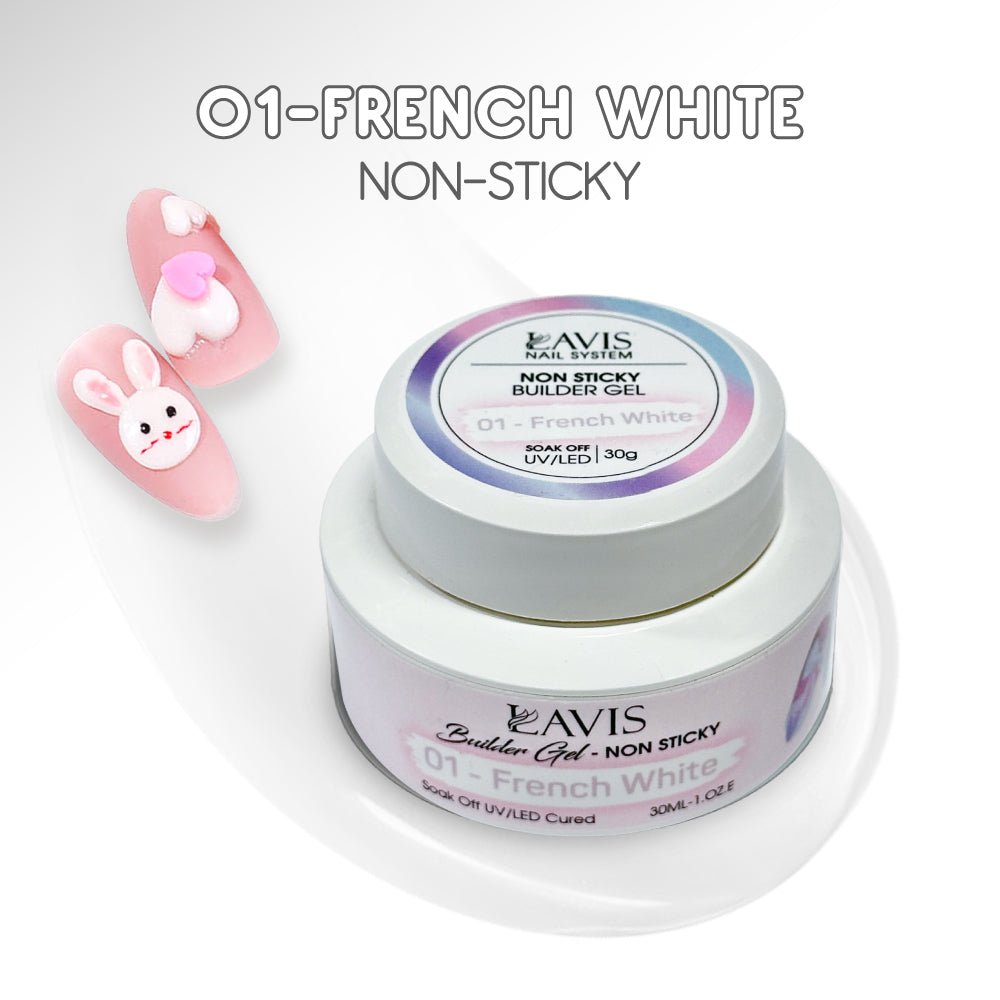LAVIS Builder Gel Jar Non Sticky - 01 French White 30g - DTK Nail Supply