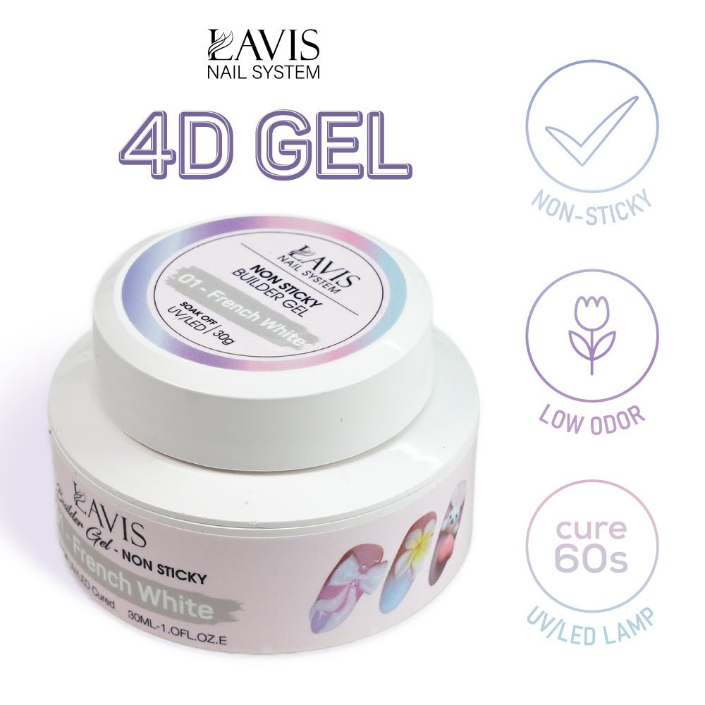 LAVIS Builder Gel Jar Non Sticky - 01 French White 30g - DTK Nail Supply