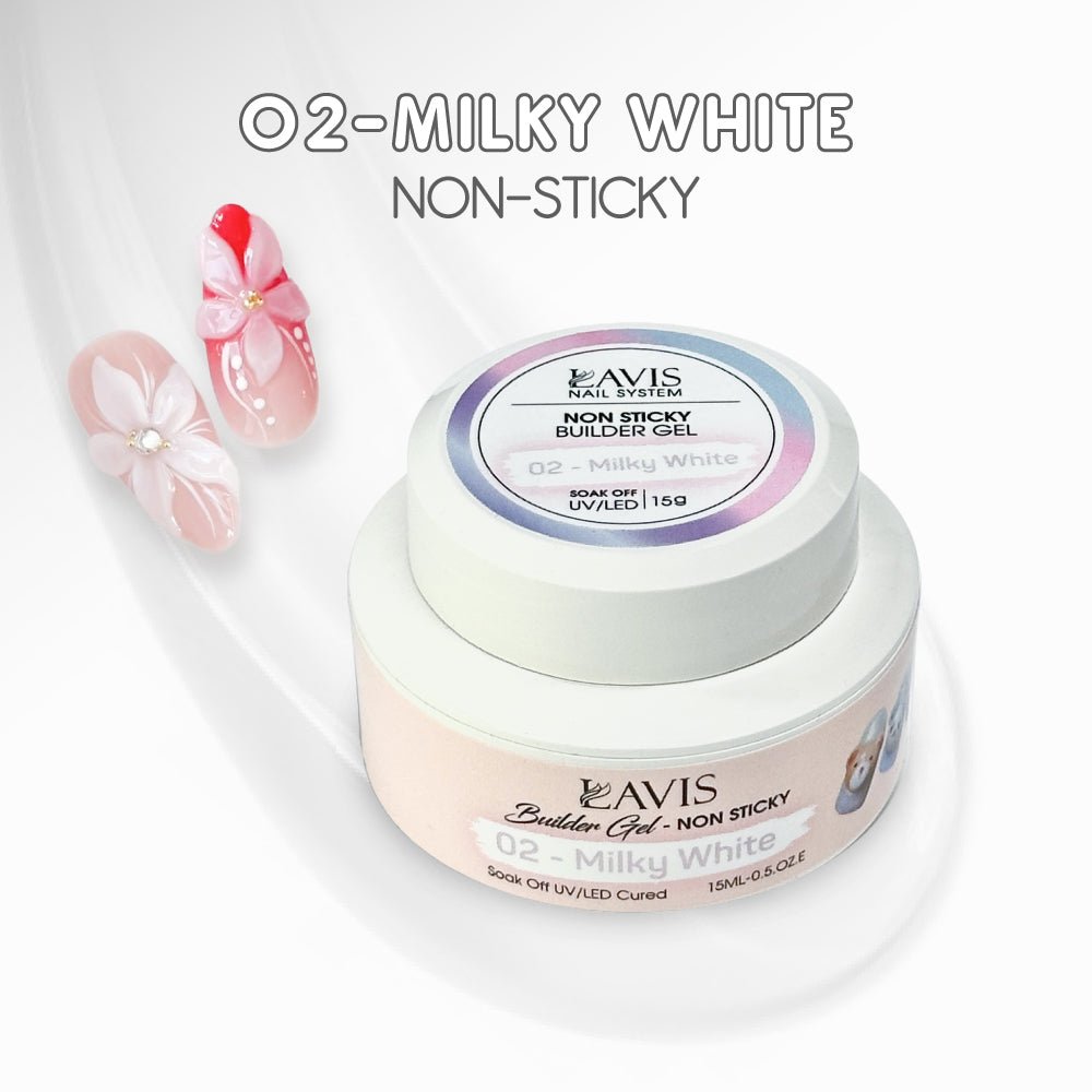 LAVIS Builder Gel Jar Non Sticky - 02 Milky White 15g - DTK Nail Supply