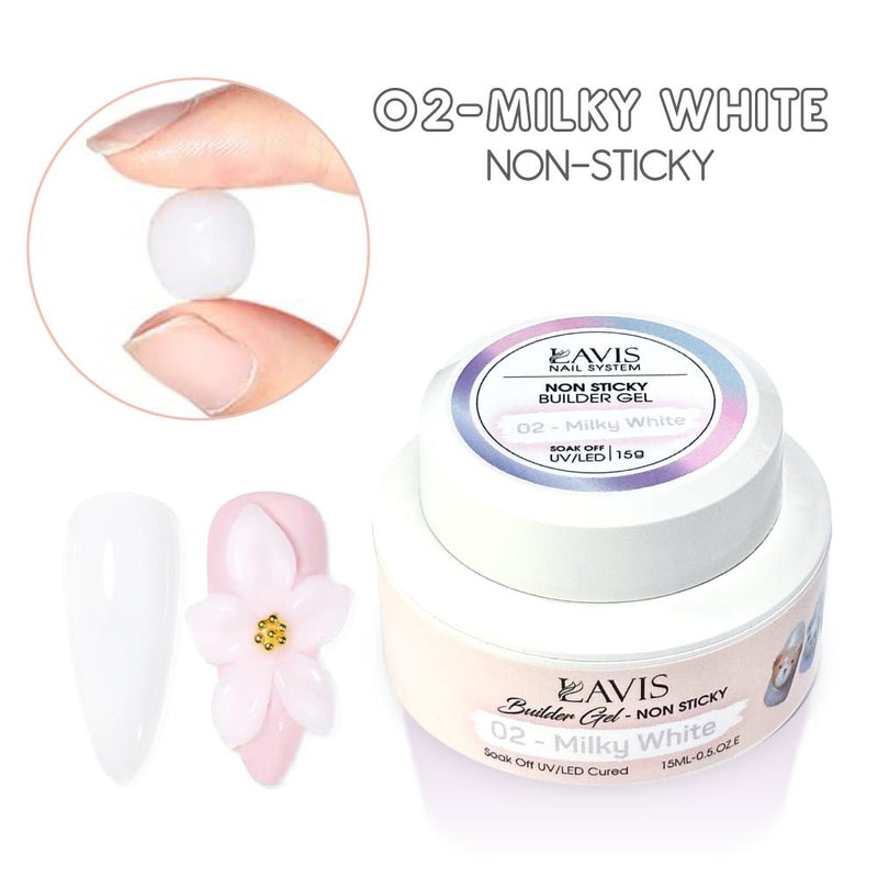 LAVIS Builder Gel Jar Non Sticky - 02 Milky White 15g - DTK Nail Supply