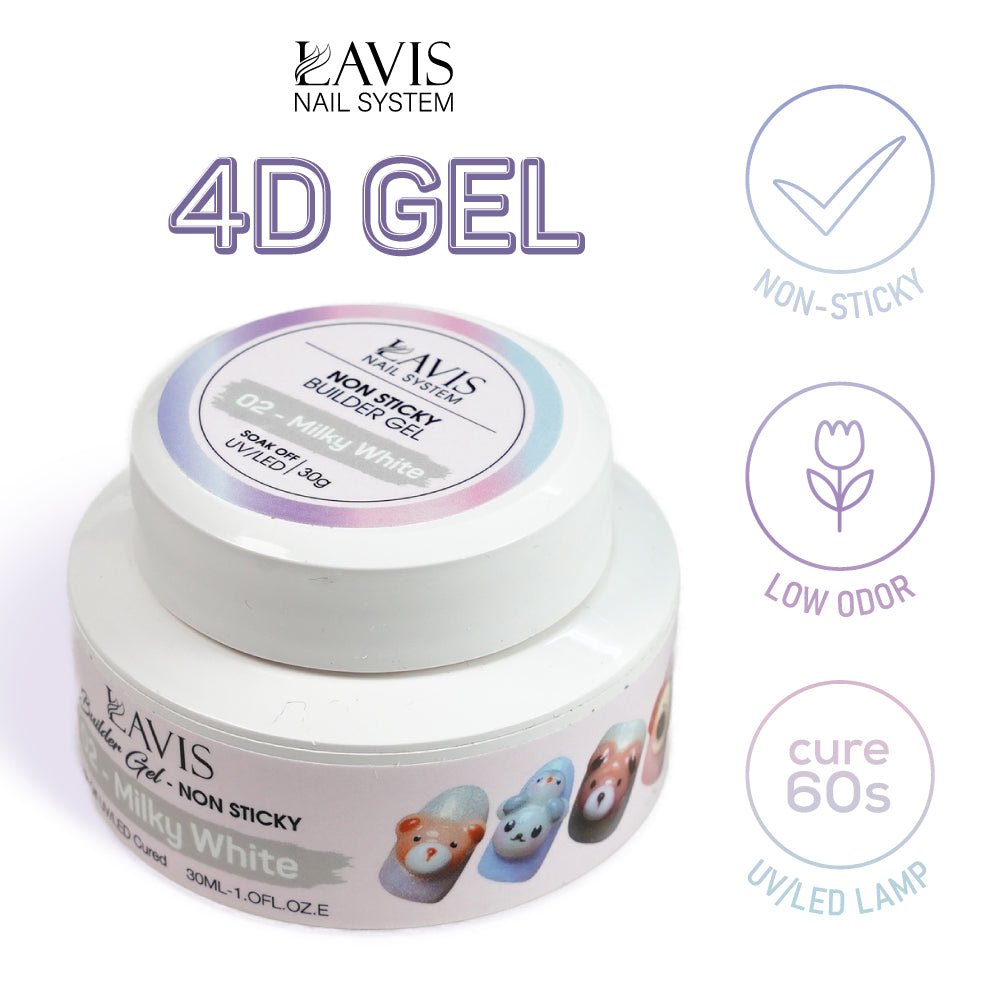 LAVIS Builder Gel Jar Non Sticky - 02 Milky White 30g - DTK Nail Supply