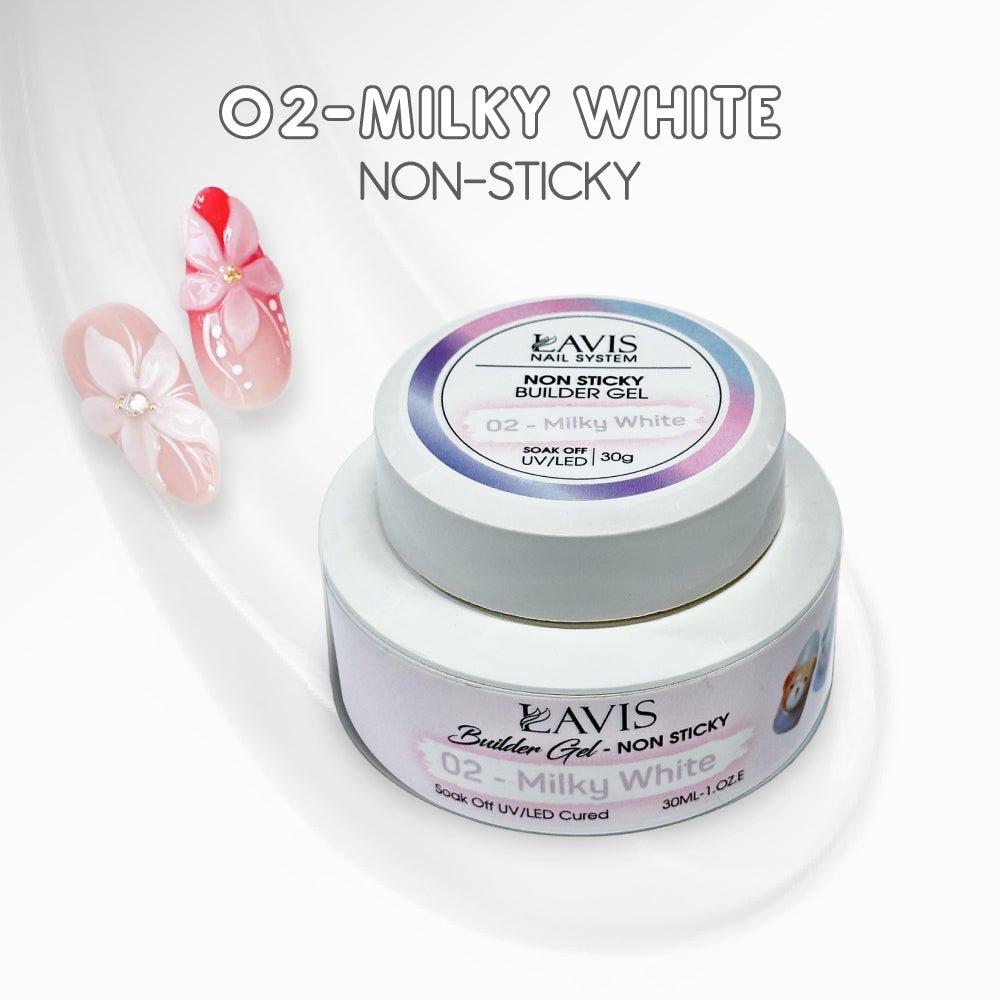 LAVIS Builder Gel Jar Non Sticky - 02 Milky White 30g - DTK Nail Supply