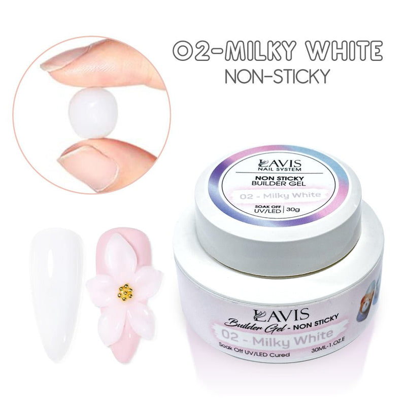 LAVIS Builder Gel Jar Non Sticky - 02 Milky White 30g - DTK Nail Supply