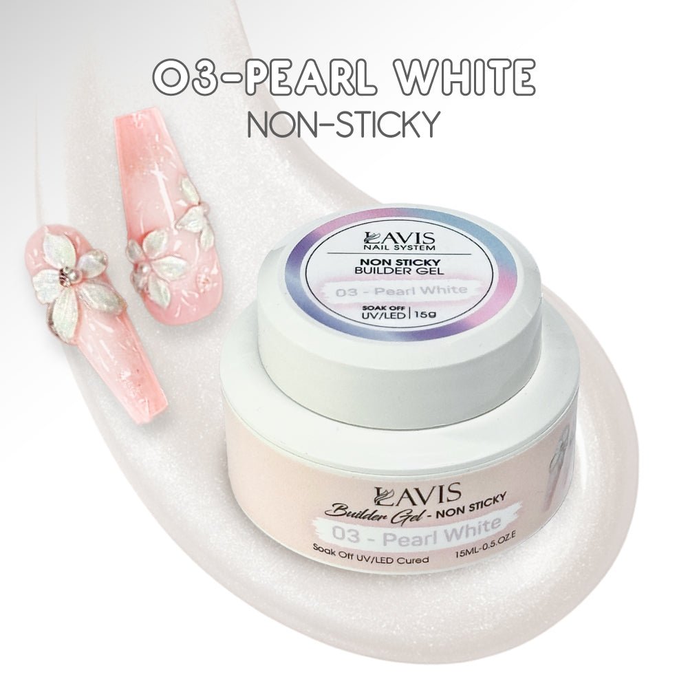 LAVIS Builder Gel Jar Non Sticky - 03 Pearl White 15g - DTK Nail Supply