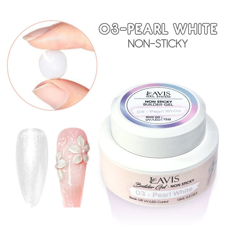 LAVIS Builder Gel Jar Non Sticky - 03 Pearl White 15g - DTK Nail Supply
