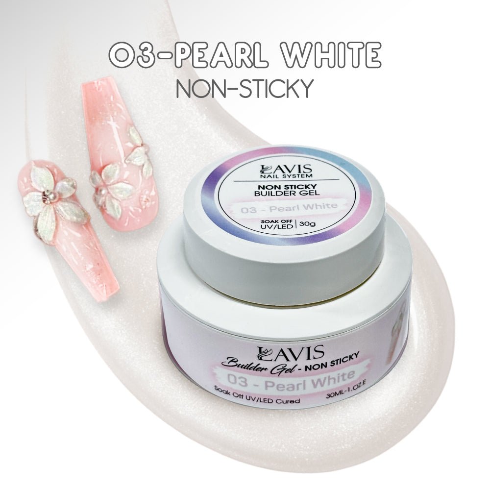 LAVIS Builder Gel Jar Non Sticky - 03 Pearl White 30g - DTK Nail Supply