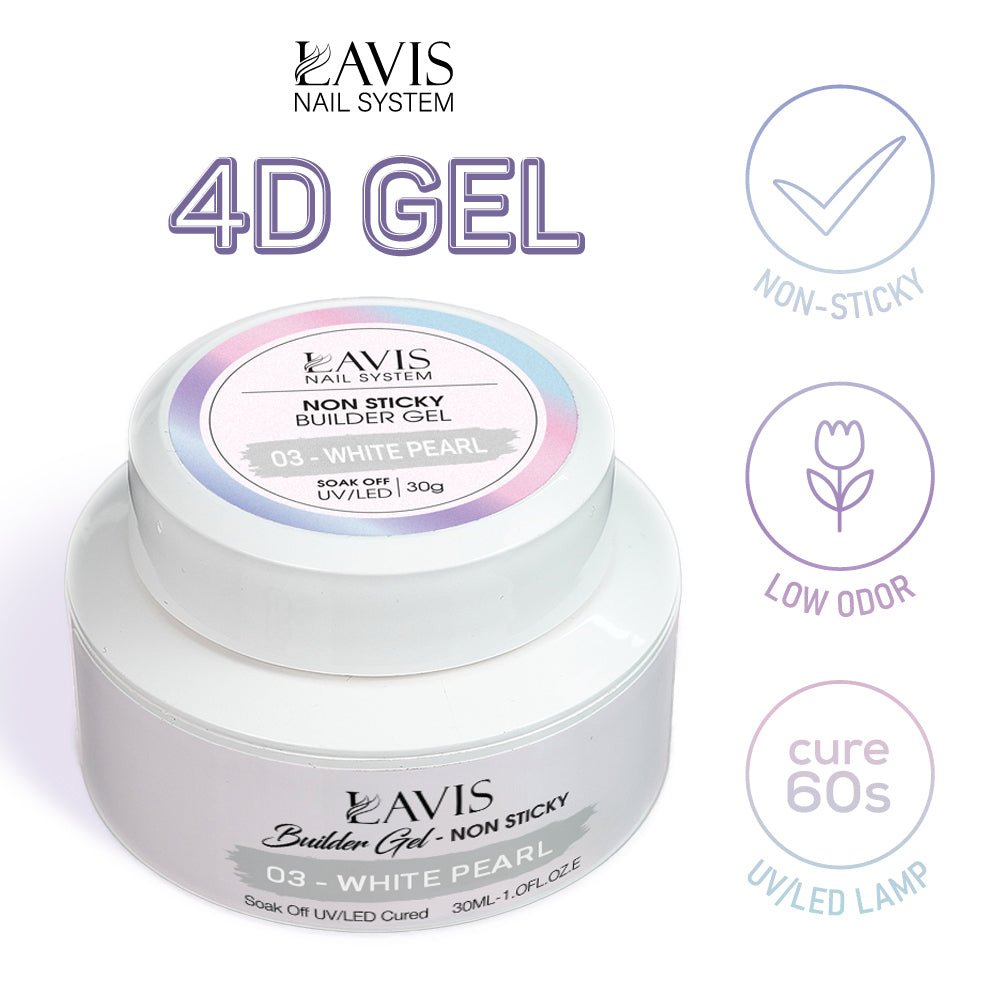 LAVIS Builder Gel Jar Non Sticky - 03 Pearl White 30g - DTK Nail Supply
