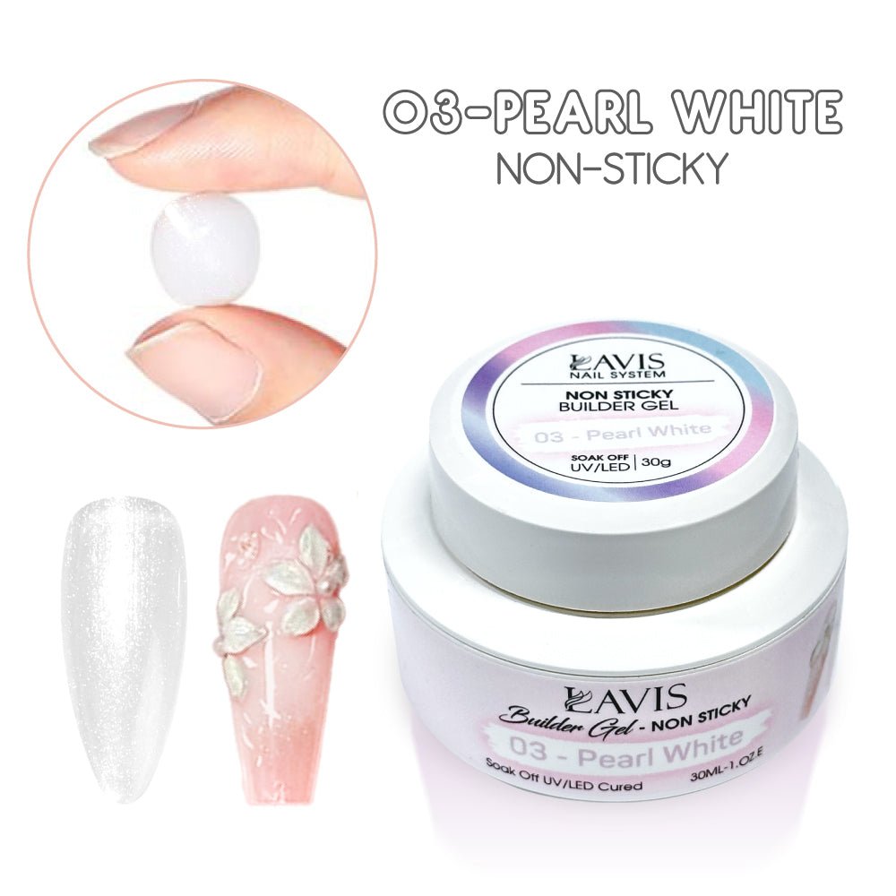 LAVIS Builder Gel Jar Non Sticky - 03 Pearl White 30g - DTK Nail Supply
